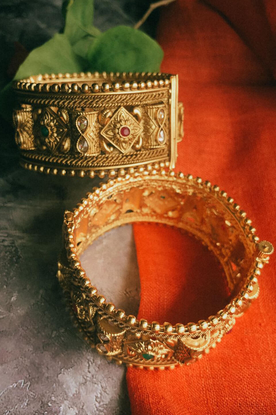 Gold Plated Antique Design Freesize Bracelet for Women