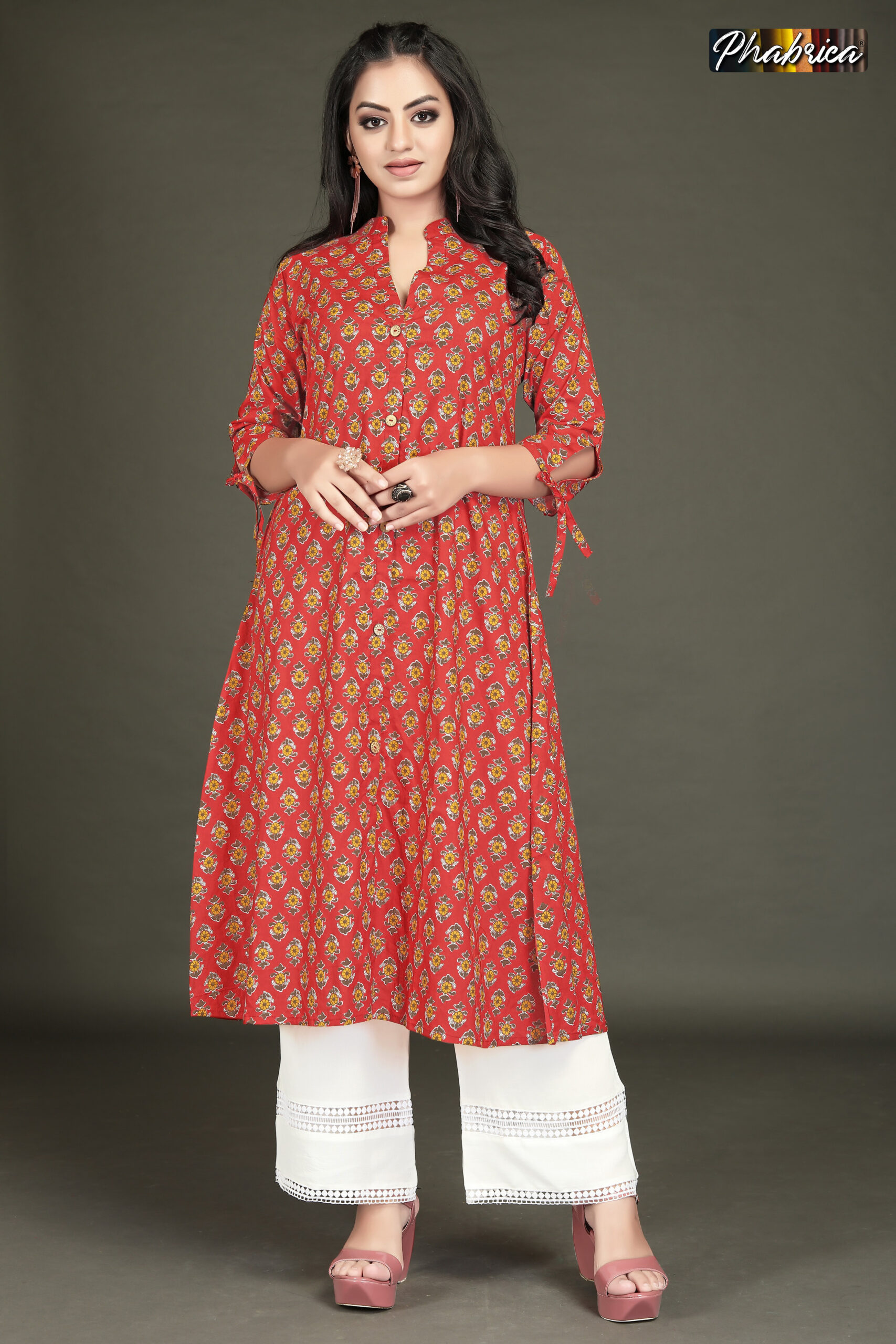 Buy Christeena rayon fabric 3/4 sleeve above knee length collar neck with  button self design solid/plain pattern casual and party wear use women  plain straight long kurti Online at 55% off. |Paytm